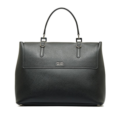 Prada Saffiano Double Turnlock Satchel (SHG-YAGoX0)