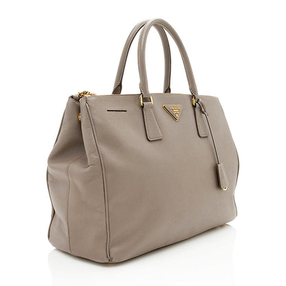 Prada Saffiano Leather Lux Double-Zip Medium Tote (SHF-12527)