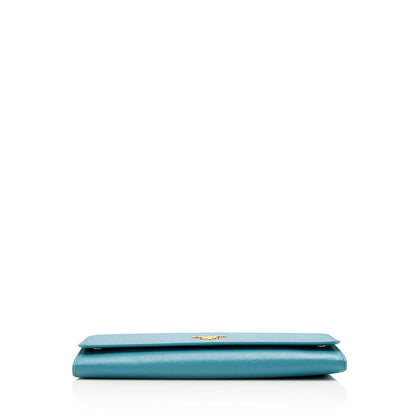Prada Saffiano Leather Metal Oro Chain Wallet (SHF-15988)