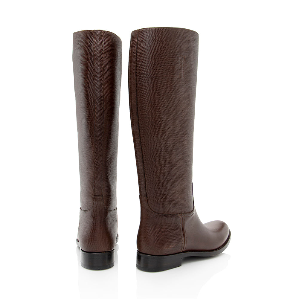 Prada Saffiano Leather Riding Boots - Size 6.5 / 36.5 (SHF-17297)