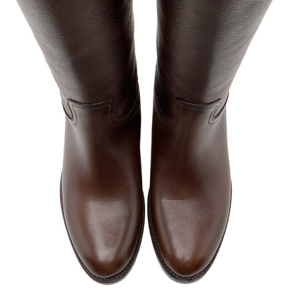 Prada Saffiano Leather Riding Boots - Size 6.5 / 36.5 (SHF-17297)