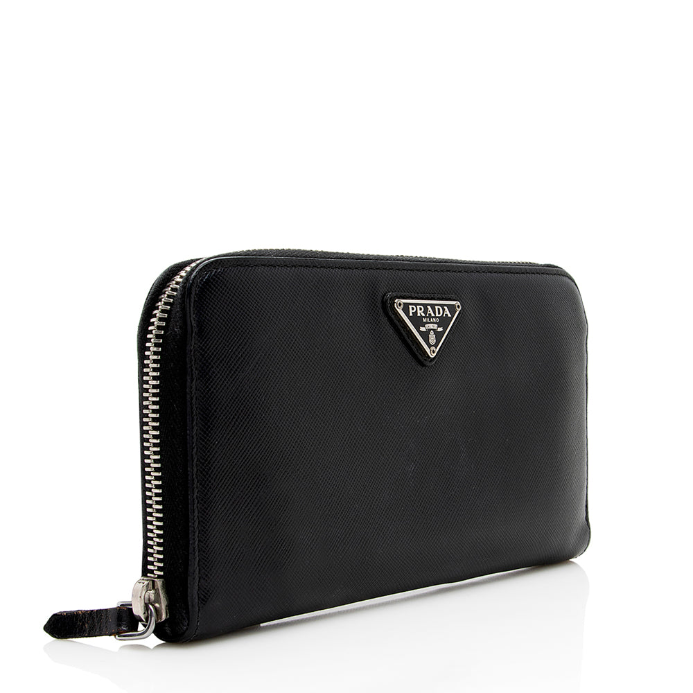 Prada Saffiano Leather Zip Around Wallet (SHF-17994)