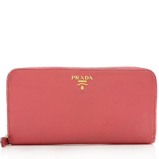Prada Saffiano Leather Zip Around Wallet - FINAL SALE (SHF-18435)