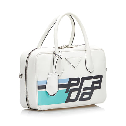 Prada Saffiano Racing Bauletto Satchel (SHG-o2h0Xx)