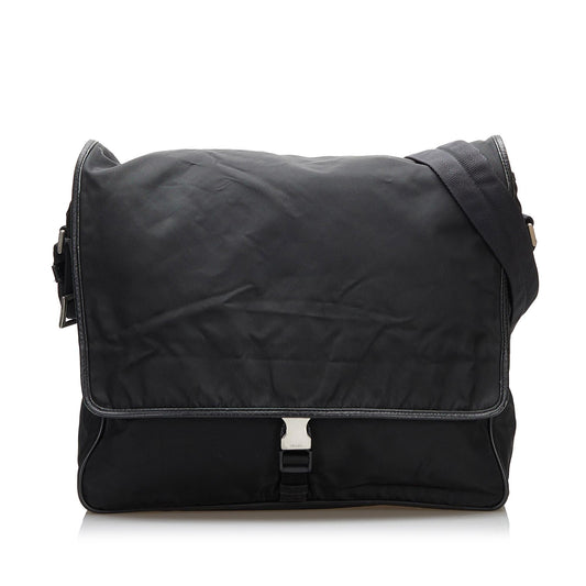Prada Saffiano-Trimmed Tessuto Crossbody Bag (SHG-36637)