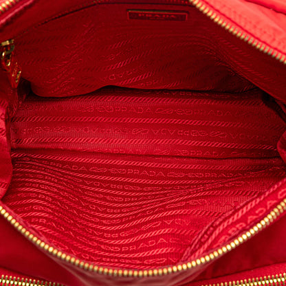 Prada Saffiano Trimmed Tessuto Zip Double Buckle Messenger Bag
