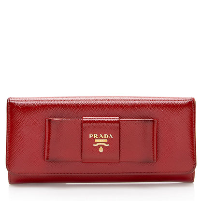 Prada Saffiano Vernice Bow Continental Wallet - FINAL SALE (SHF-19372)