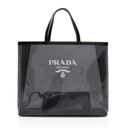Prada Sequin Mesh Logo Large Tote
