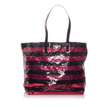 Prada Sequin Striped Tote Bag (SHG-28996)