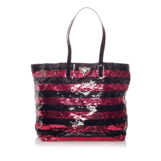 Prada Sequin Striped Tote Bag (SHG-28996)