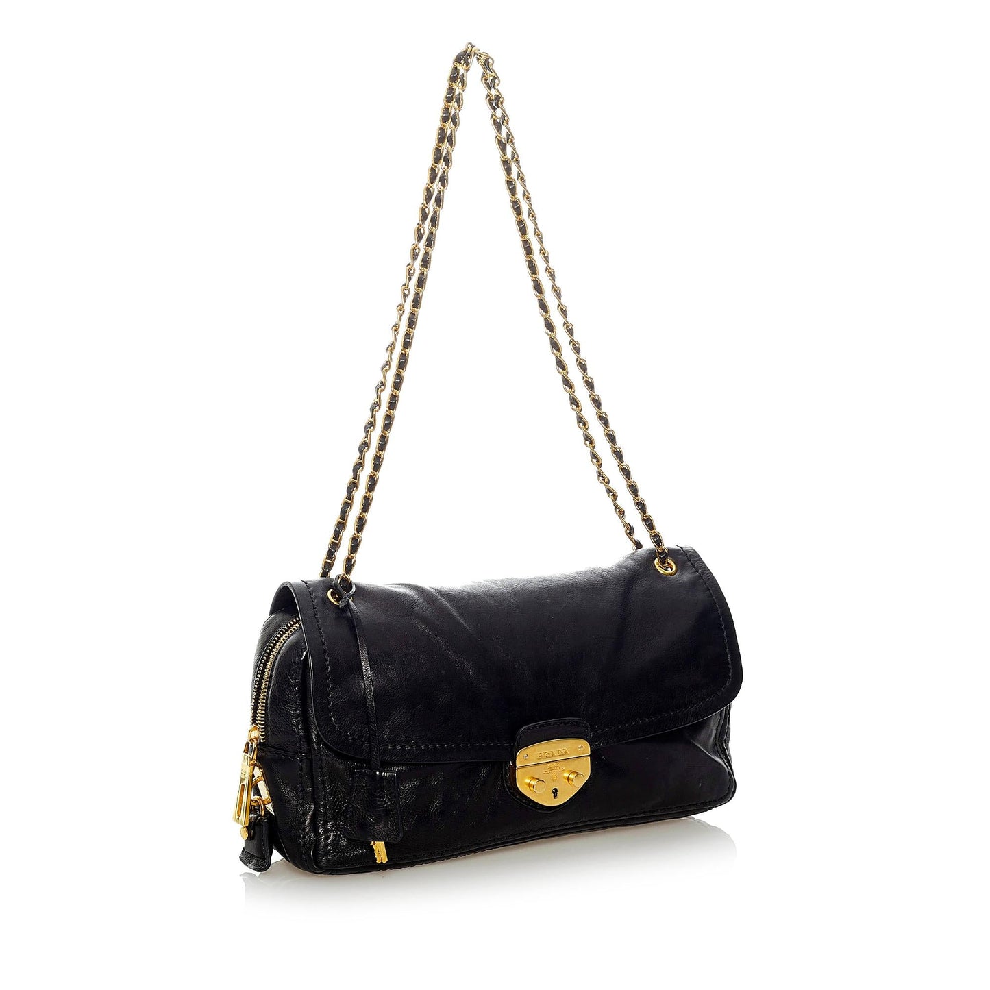 Prada Sound Lock Leather Chain Shoulder Bag (SHG-33005)