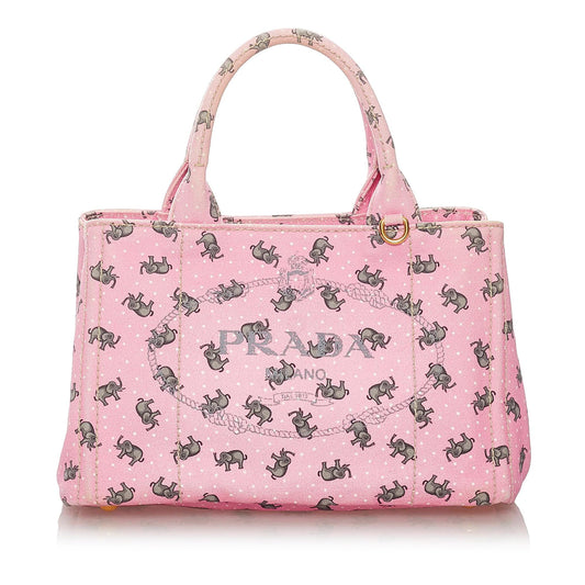 Prada St. Elephant Canapa Logo Canvas Satchel (SHG-27864)