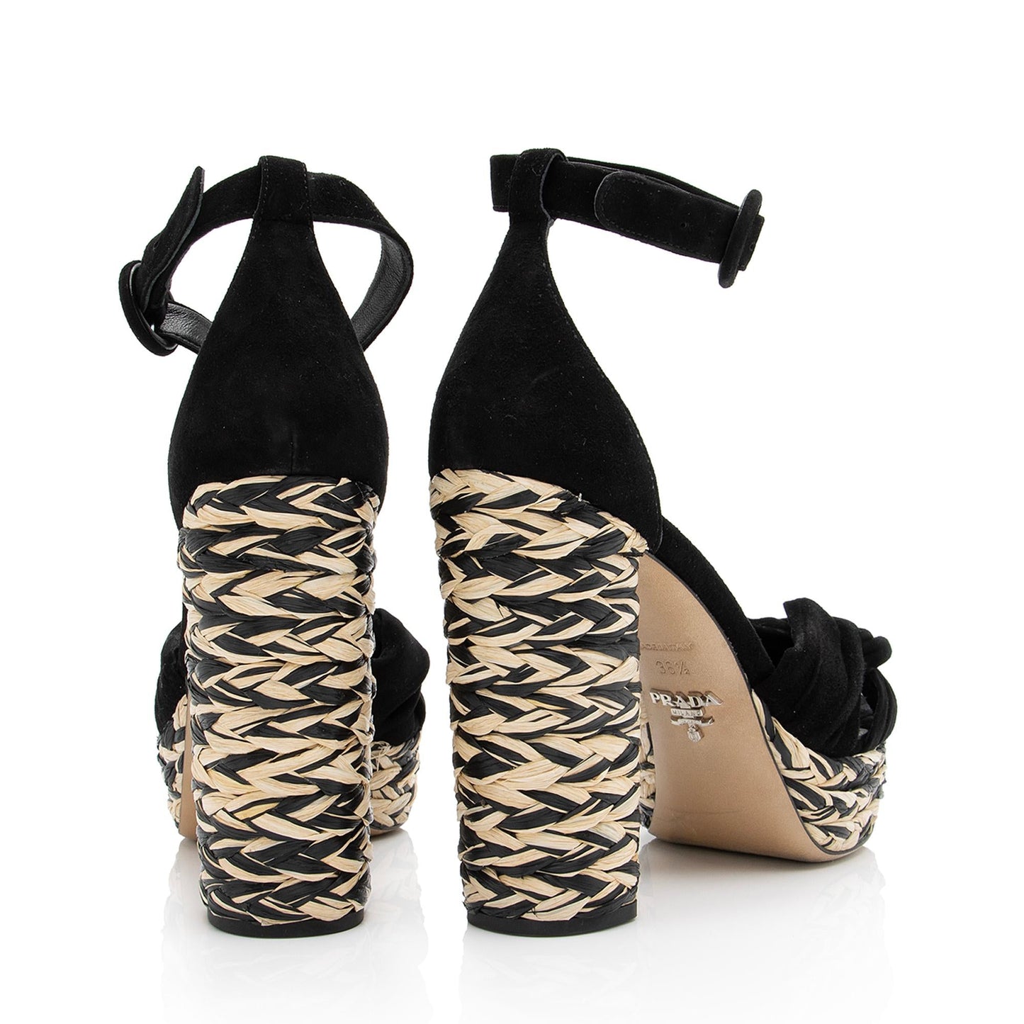 Prada Suede Raffia Platform Sandals - Size 6.5 / 36.5 (SHF-23680)