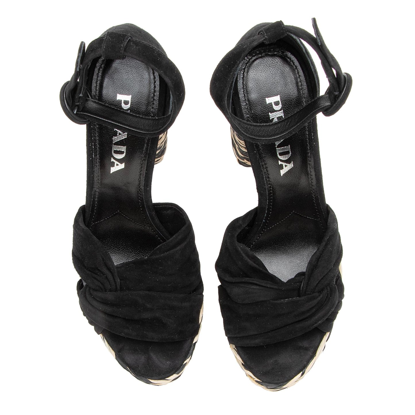 Prada Suede Raffia Platform Sandals - Size 6.5 / 36.5 (SHF-23680)