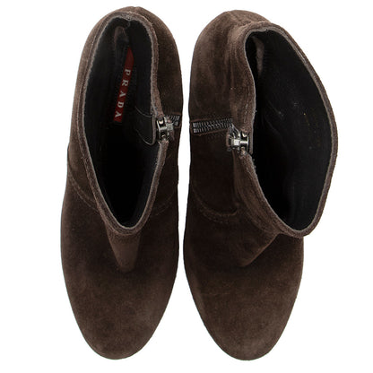 Prada Suede Wedge Ankle Booties - Size 8.5 / 38.5 (SHF-18725)