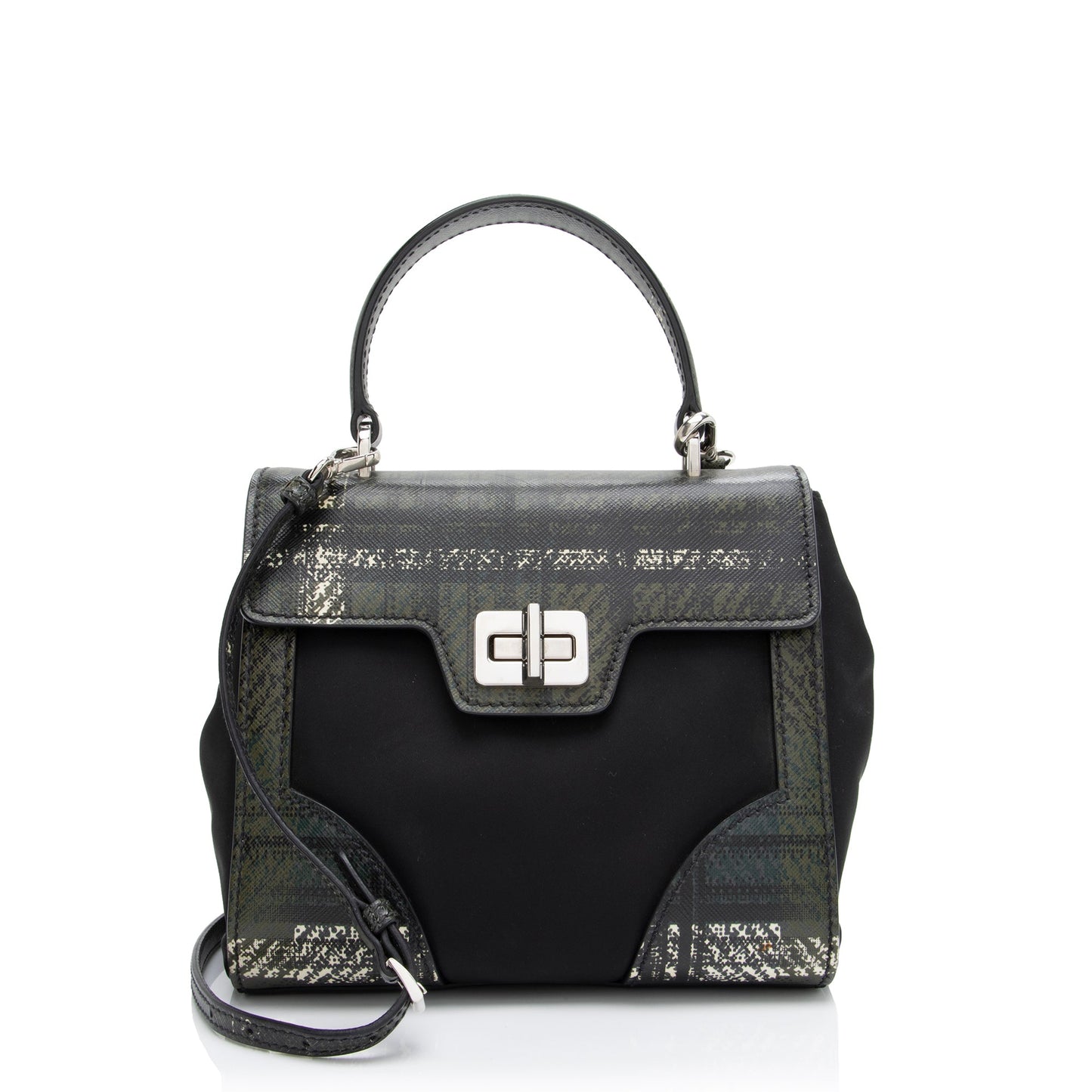 Prada Tartan Saffiano Tessuto Mini Satchel (SHF-RCtTdy)