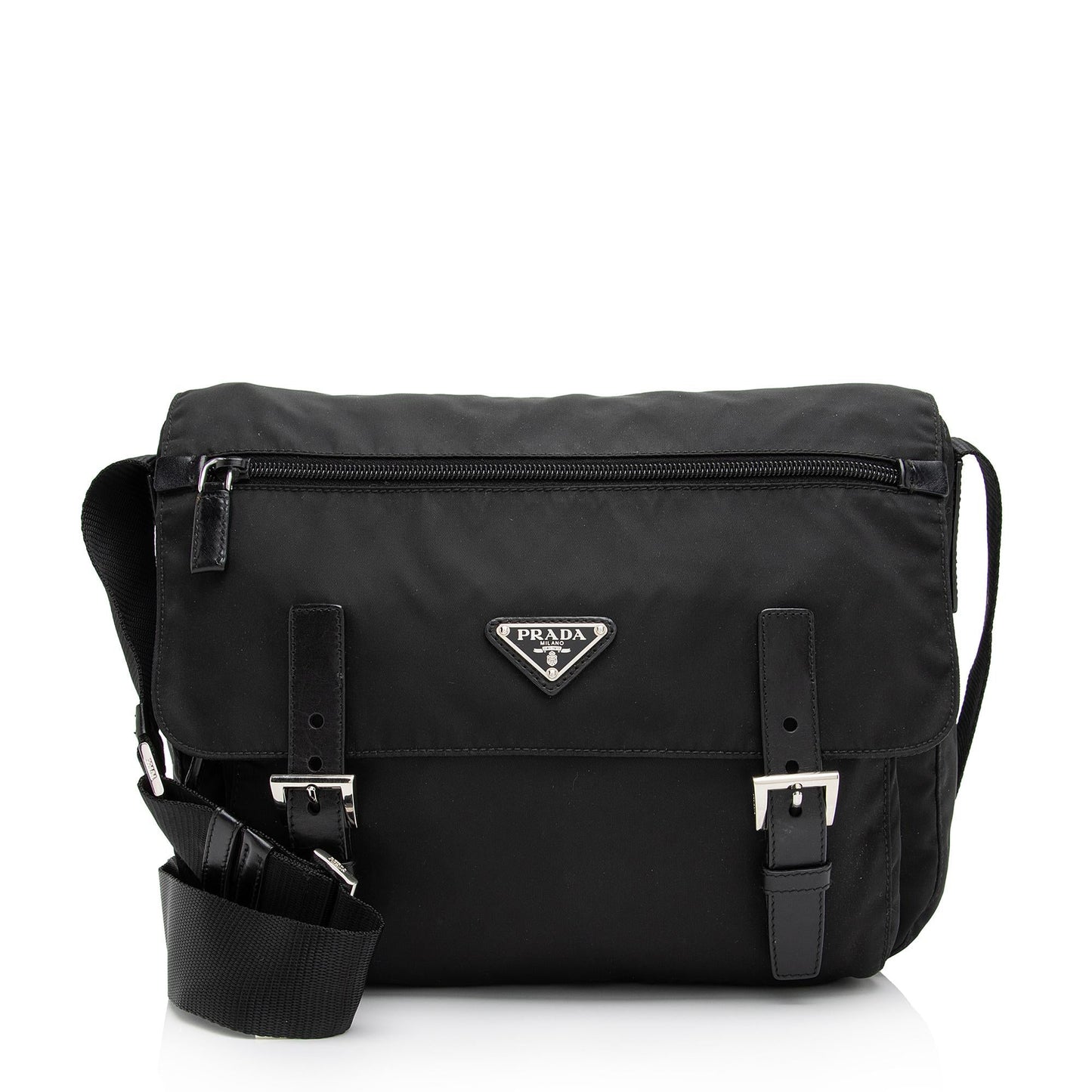 Prada Tessuto Double Buckle Messenger Bag (SHF-lj5Wdh)