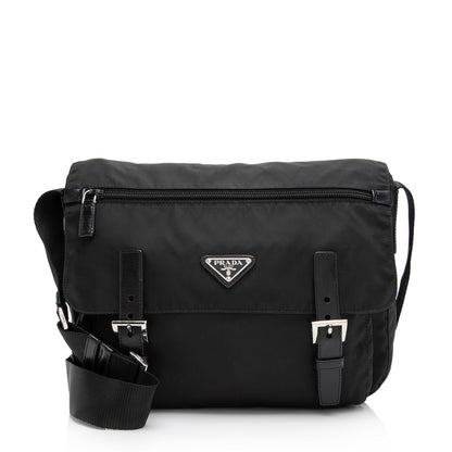 Prada Tessuto Double Buckle Messenger Bag (SHF-lj5Wdh)