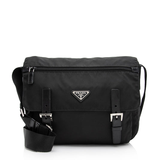Prada Tessuto Double Buckle Messenger Bag (SHF-lj5Wdh)