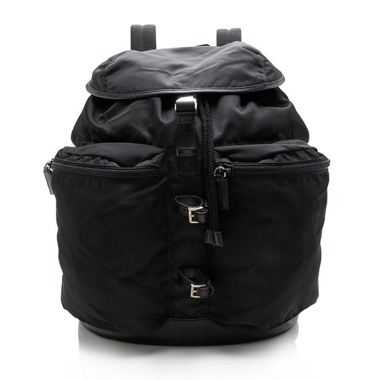 Prada Tessuto Double Pocket Drawstring Backpack (SHF-17072)