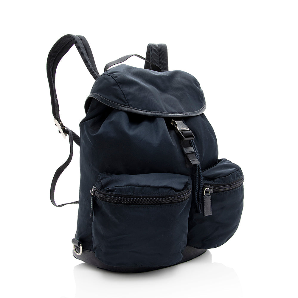 Prada Tessuto Double Pocket Drawstring Backpack (SHF-18895)