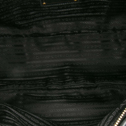 Prada Vitello Daino Trimmed Tessuto Zip Top Satchel