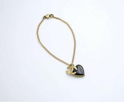 Chanel Vintage 02P Enamel Black Heart CC Bracelet