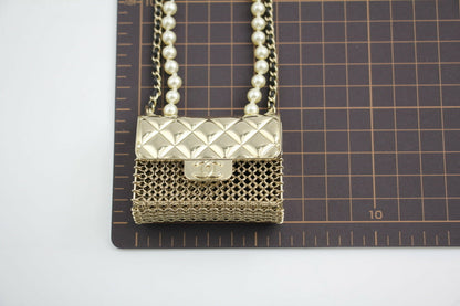 Chanel B21S Imitation Pearl Charm Mini Flap Handbag Leather Chain Long Necklace