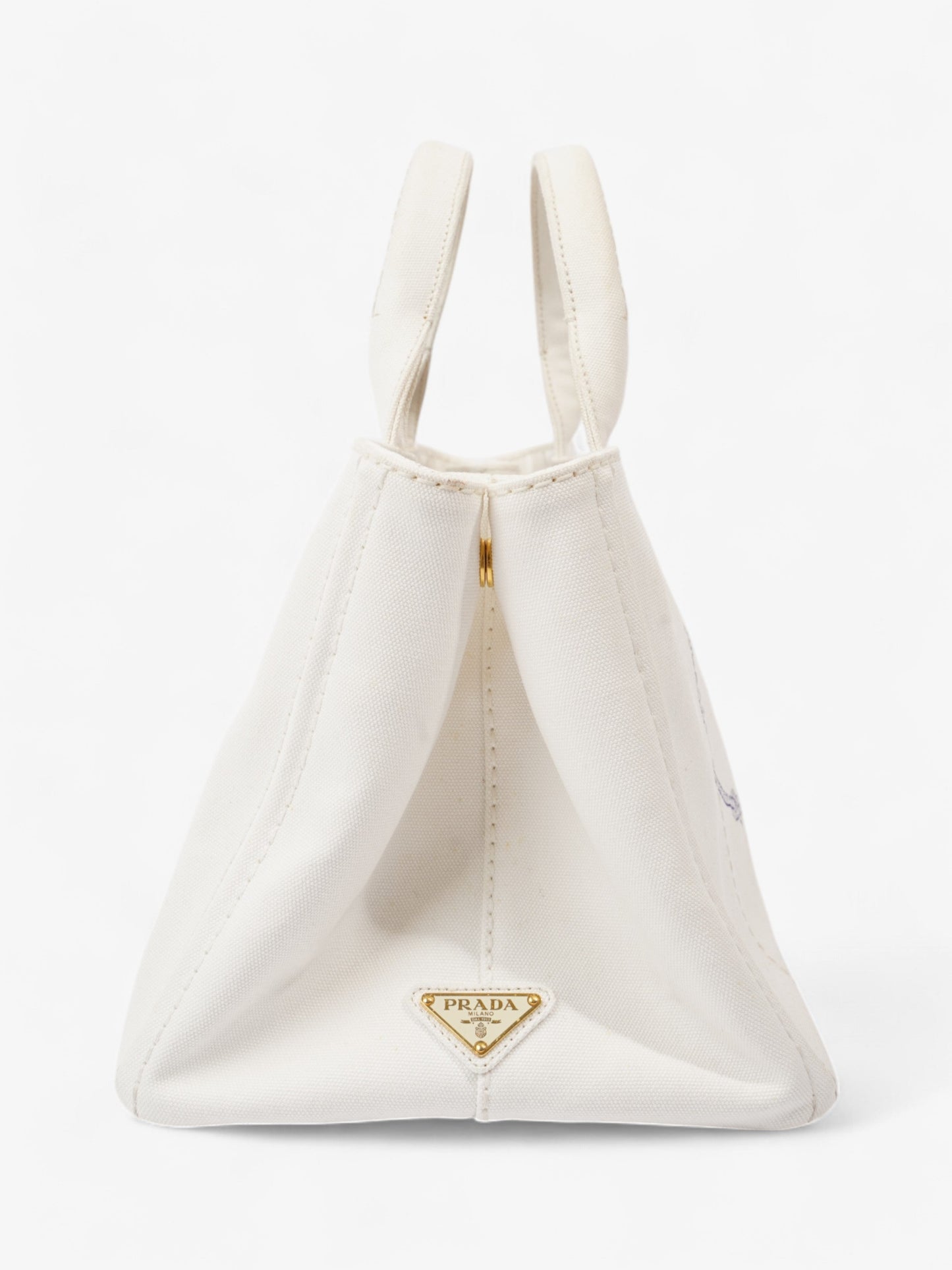 Prada Canapa Tote White / Navy Blue Canvas Medium