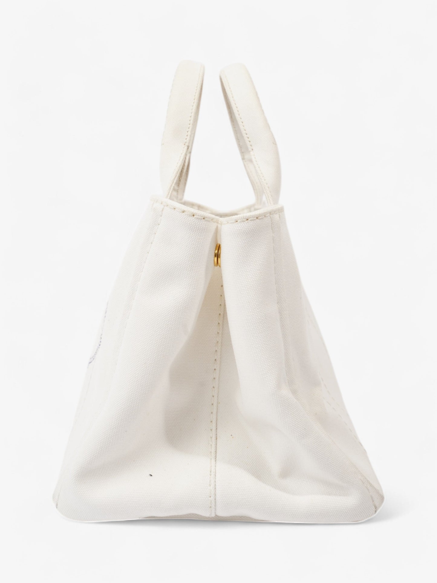 Prada Canapa Tote White / Navy Blue Canvas Medium