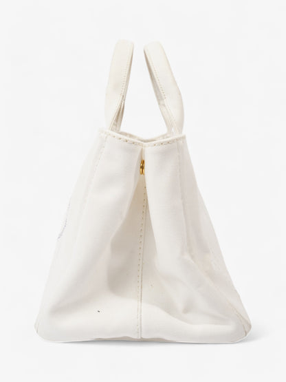 Prada Canapa Tote White / Navy Blue Canvas Medium