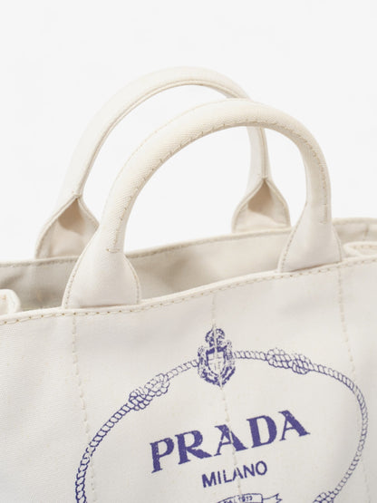 Prada Canapa Tote White / Navy Blue Canvas Medium