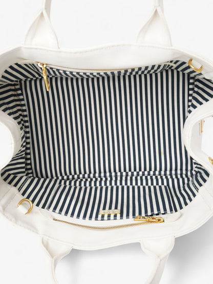 Prada Canapa Tote White / Navy Blue Canvas Medium