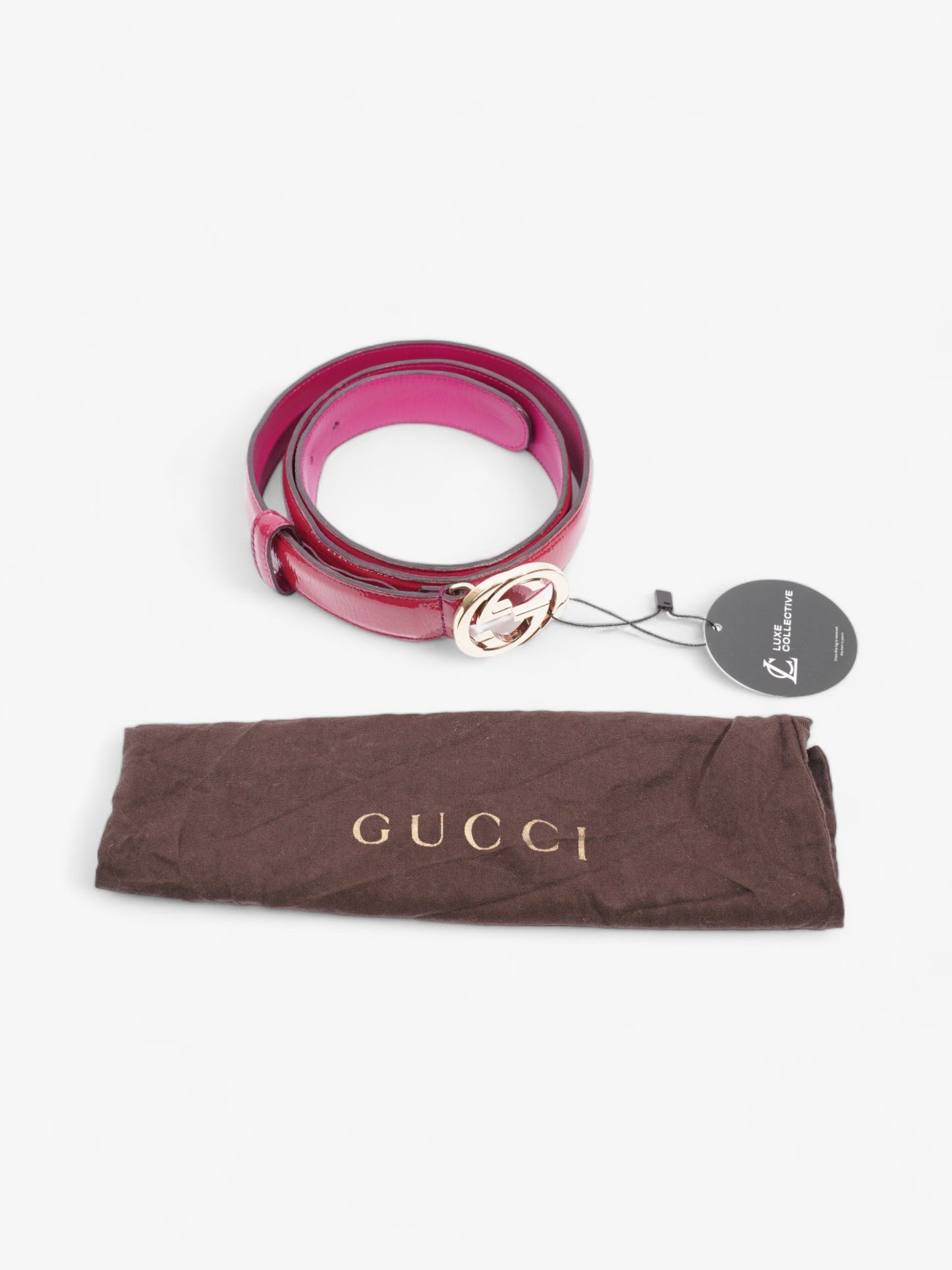 Gucci Interlocking G Belt Pink Patent Leather 95cm 38mm
