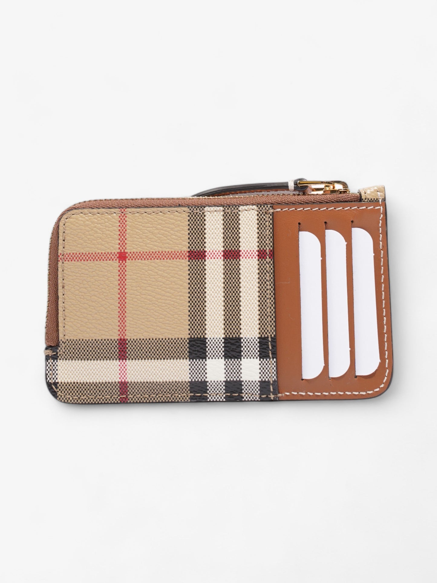 Burberry Check Zip Card Case Archive Beige Coated Canvas