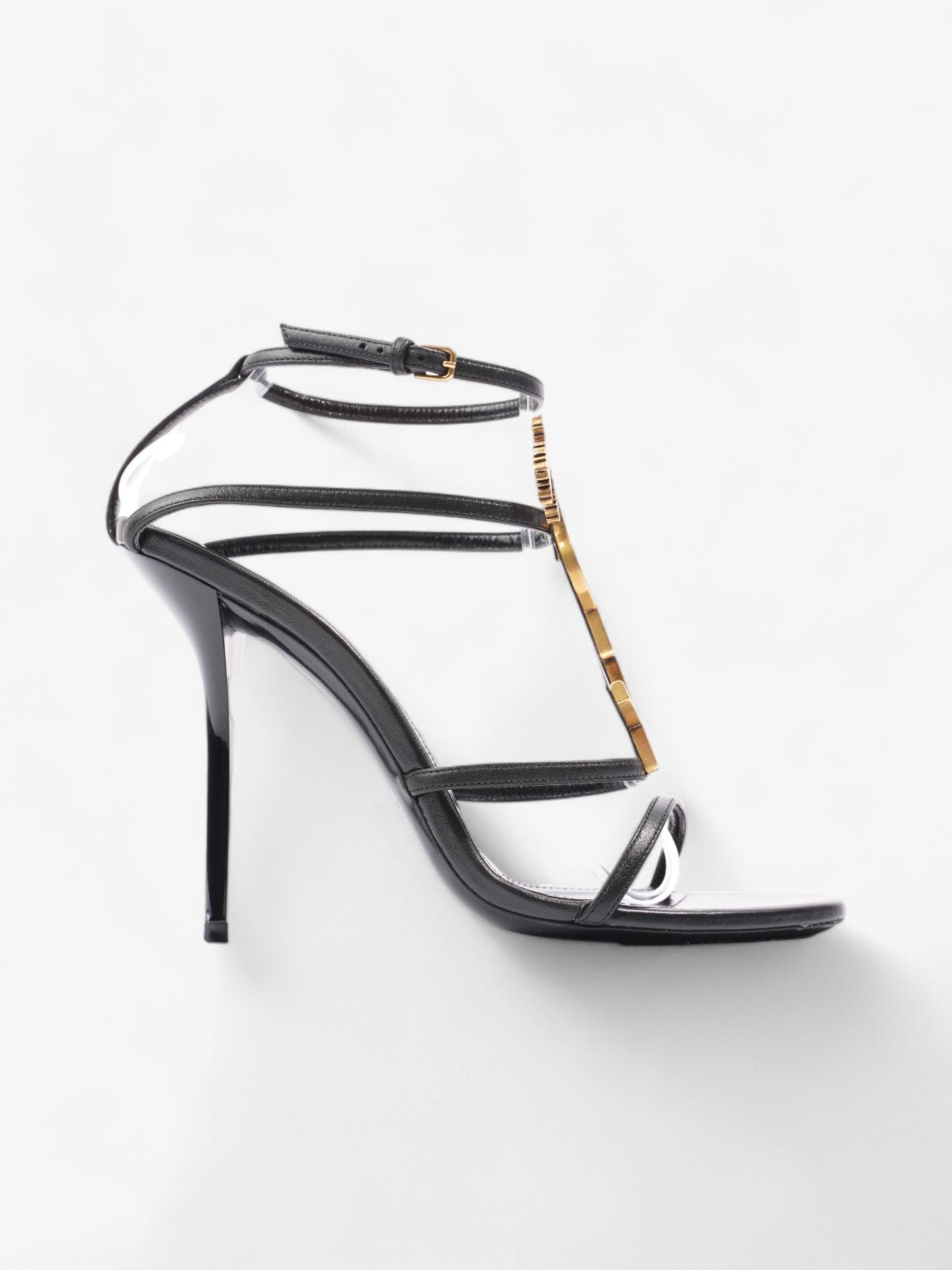 Saint Laurent Cassandra Palm Heels 110mm Black / Gold Leather EU 39 UK 6