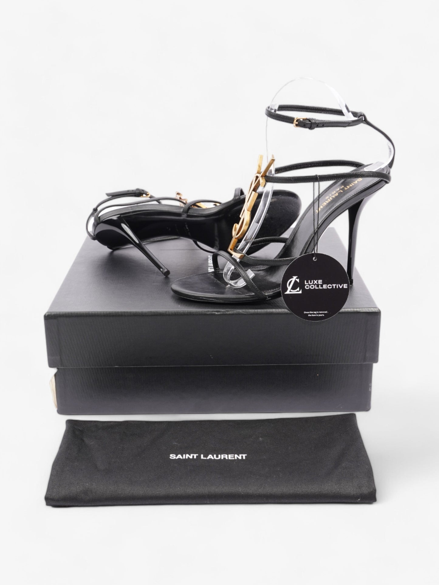 Saint Laurent Cassandra Palm Heels 110mm Black / Gold Leather EU 39 UK 6