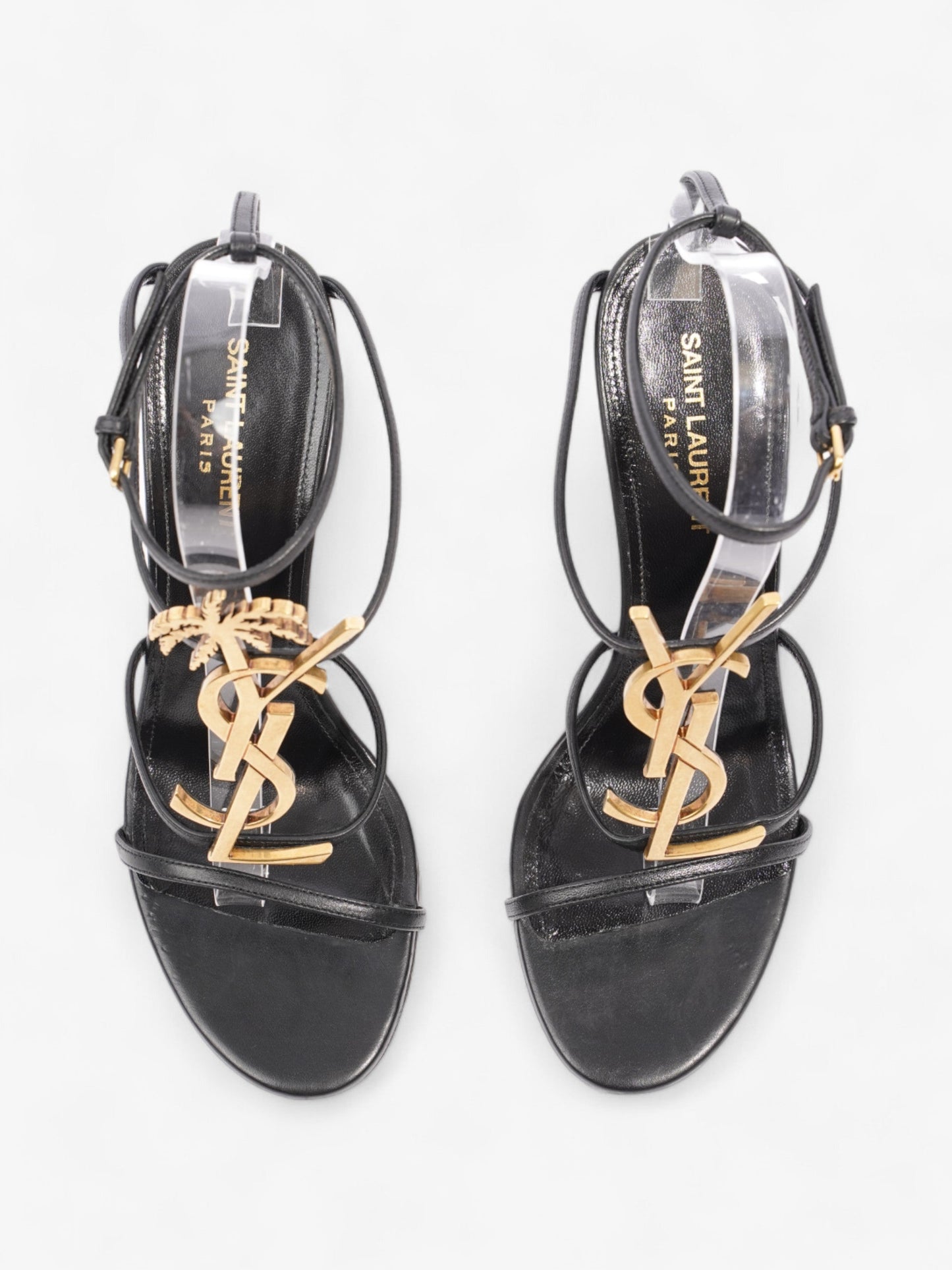 Saint Laurent Cassandra Palm Heels 110mm Black / Gold Leather EU 39 UK 6