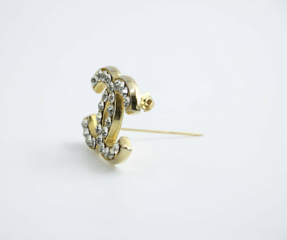 Chanel Vintage 1954-71 Rhinestone Gold-plated CC Logo Brooch