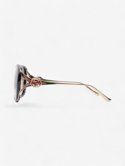 Gucci GG Web Sunglasses Black / Gold / Green Acetate 130mm