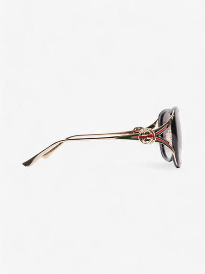 Gucci GG Web Sunglasses Black / Gold / Green Acetate 130mm