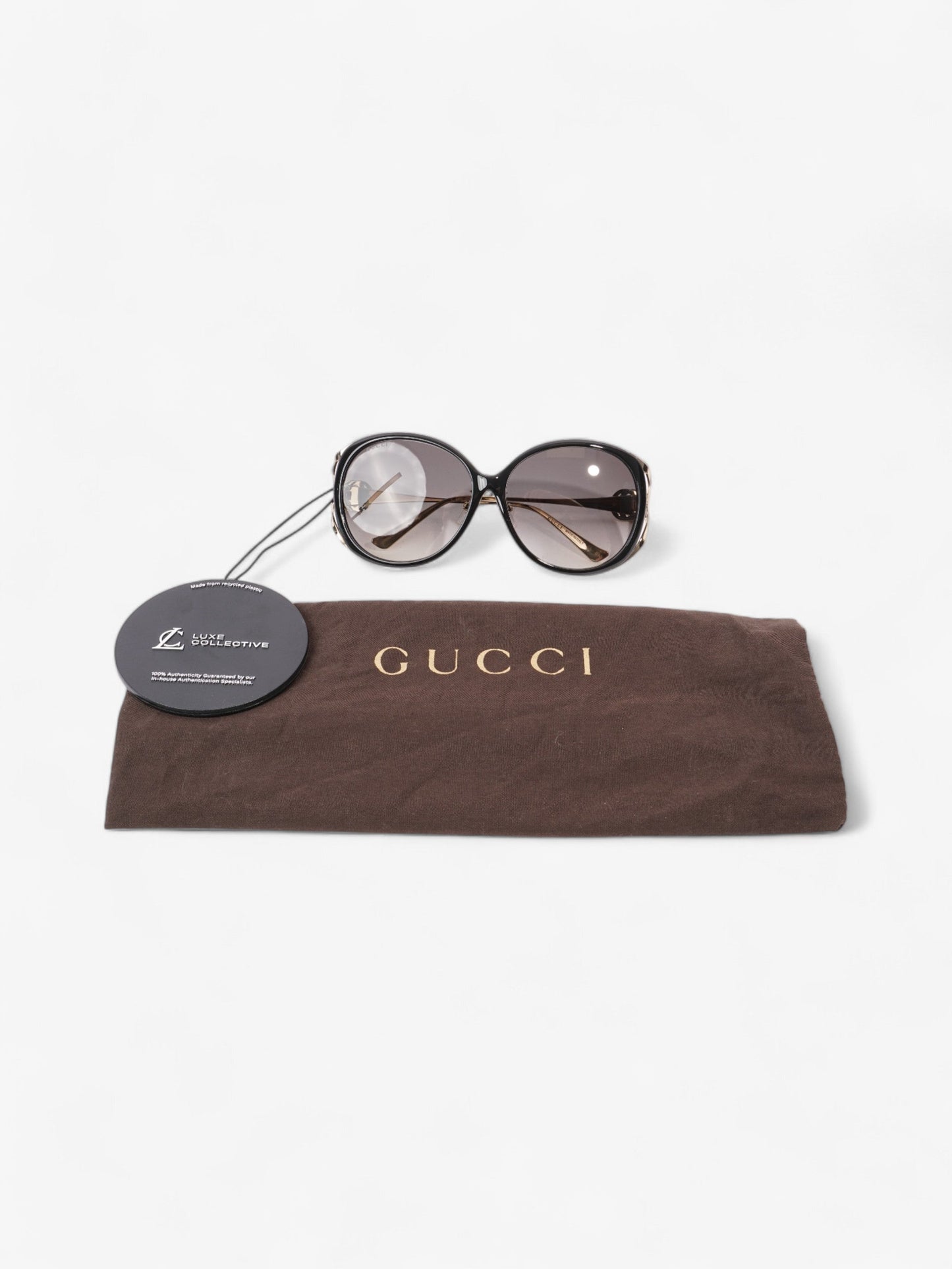 Gucci GG Web Sunglasses Black / Gold / Green Acetate 130mm