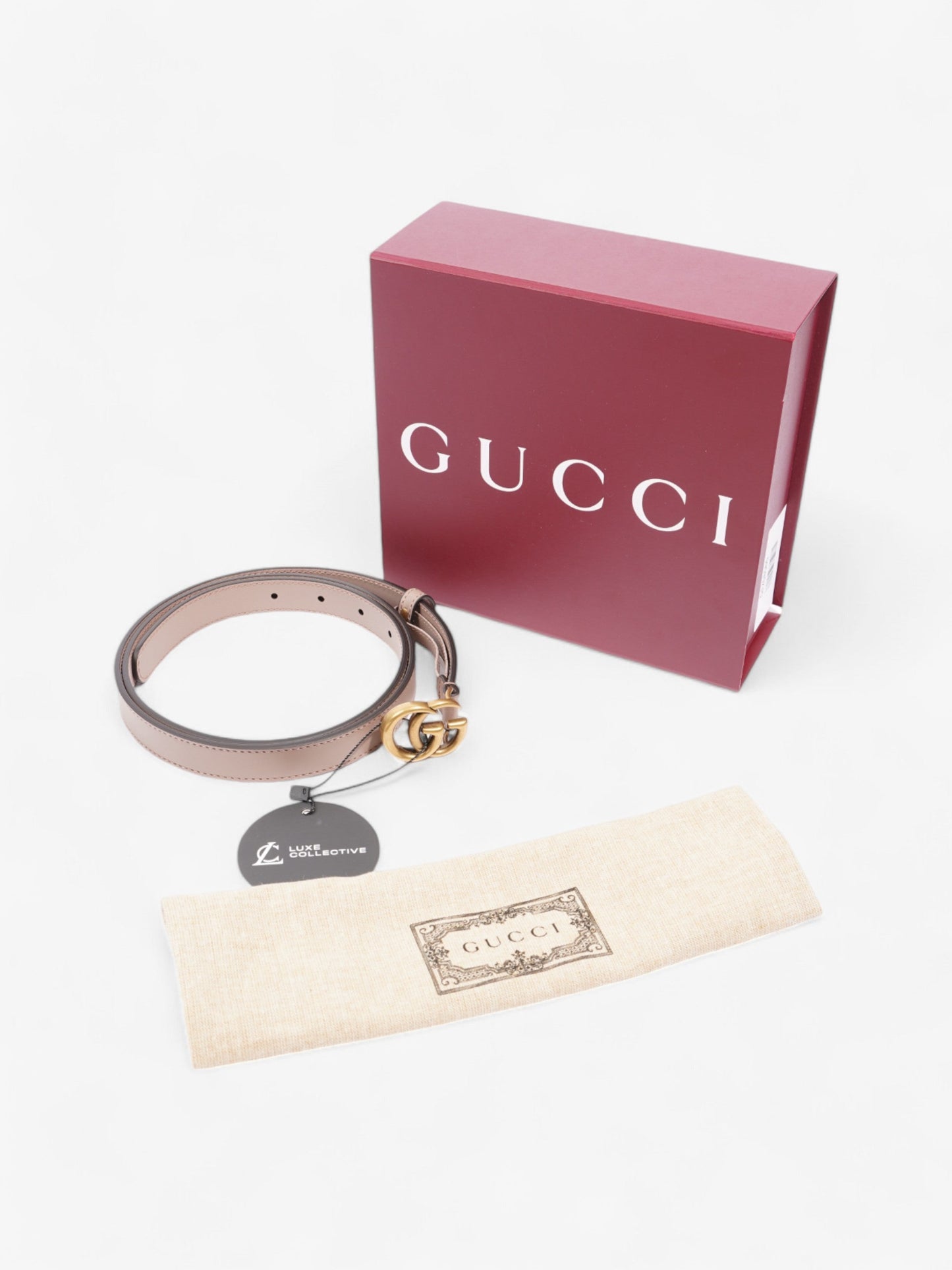 Gucci GG Marmont Thin Belt Rose Beige  / Gold Leather 100cm / 40"