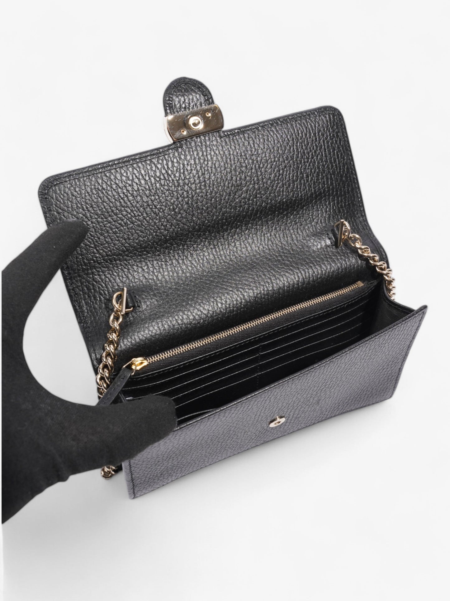 Gucci Dollar Interlocking G Chain Wallet Black Calfskin Leather