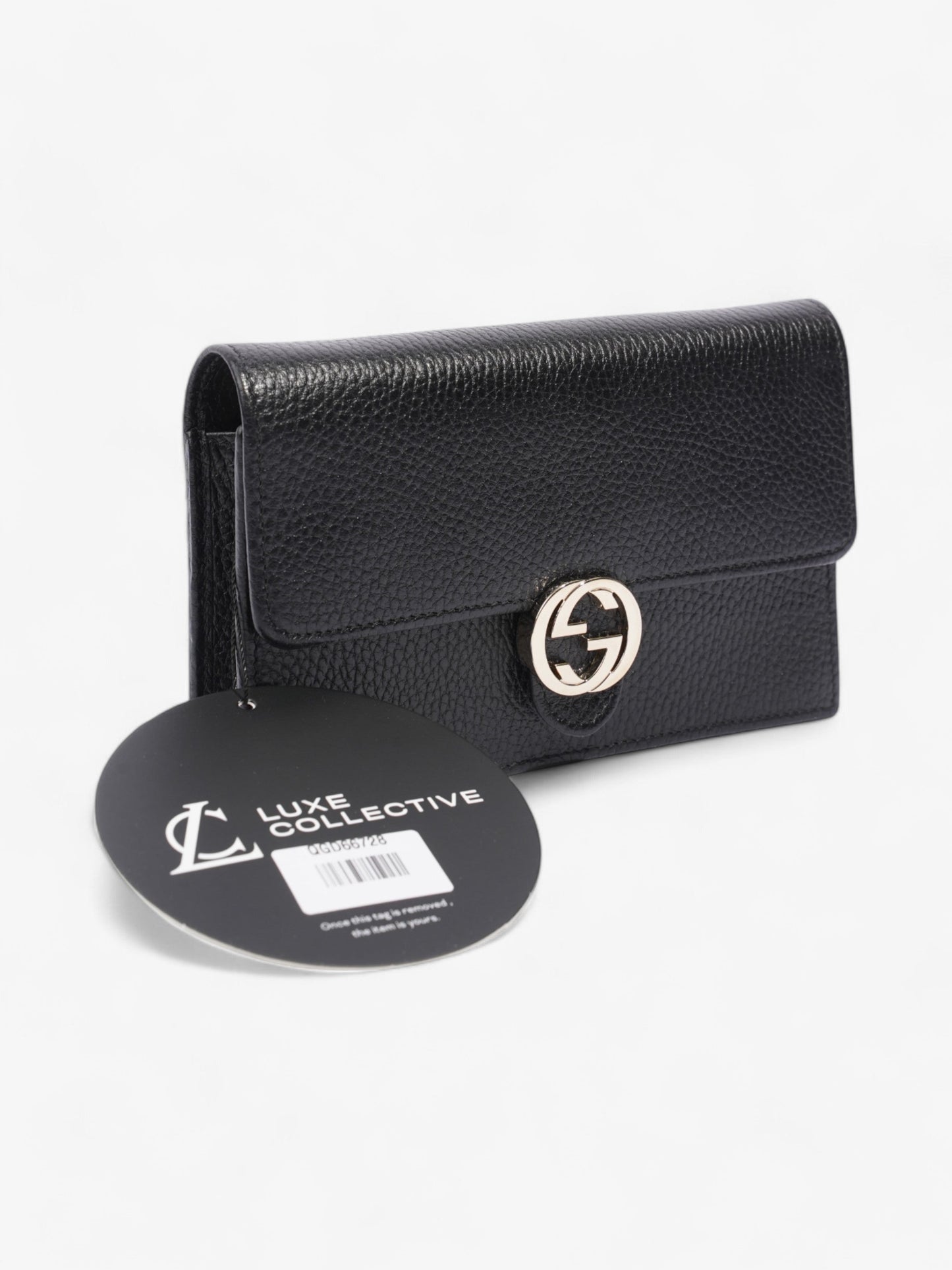 Gucci Dollar Interlocking G Chain Wallet Black Calfskin Leather