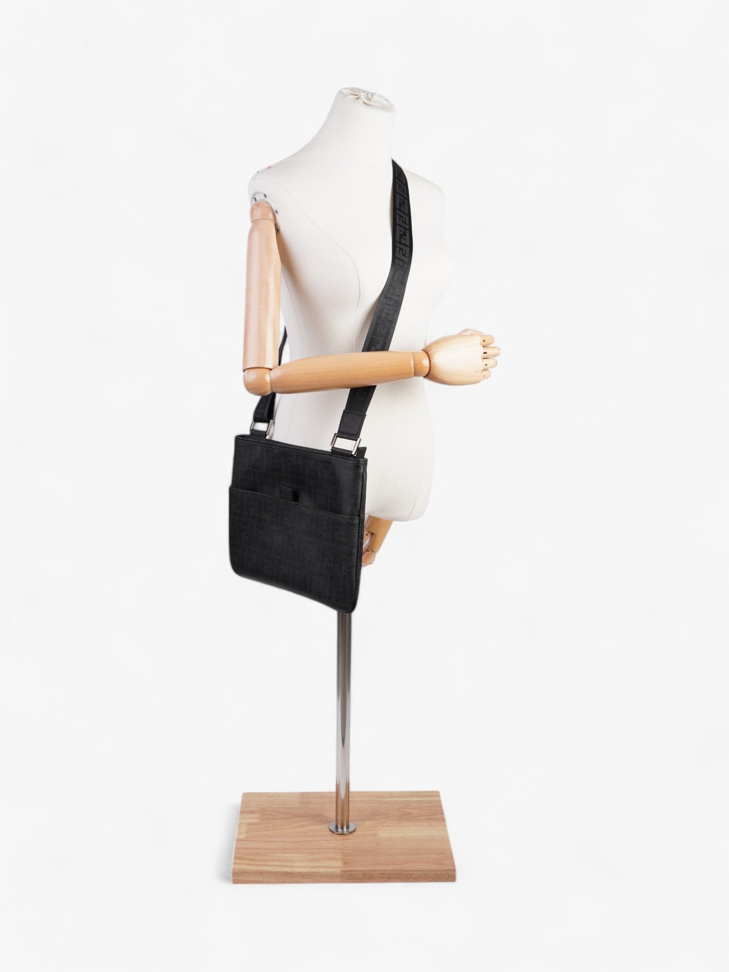 Fendi Zucca Shoulder Bag Black Canvas