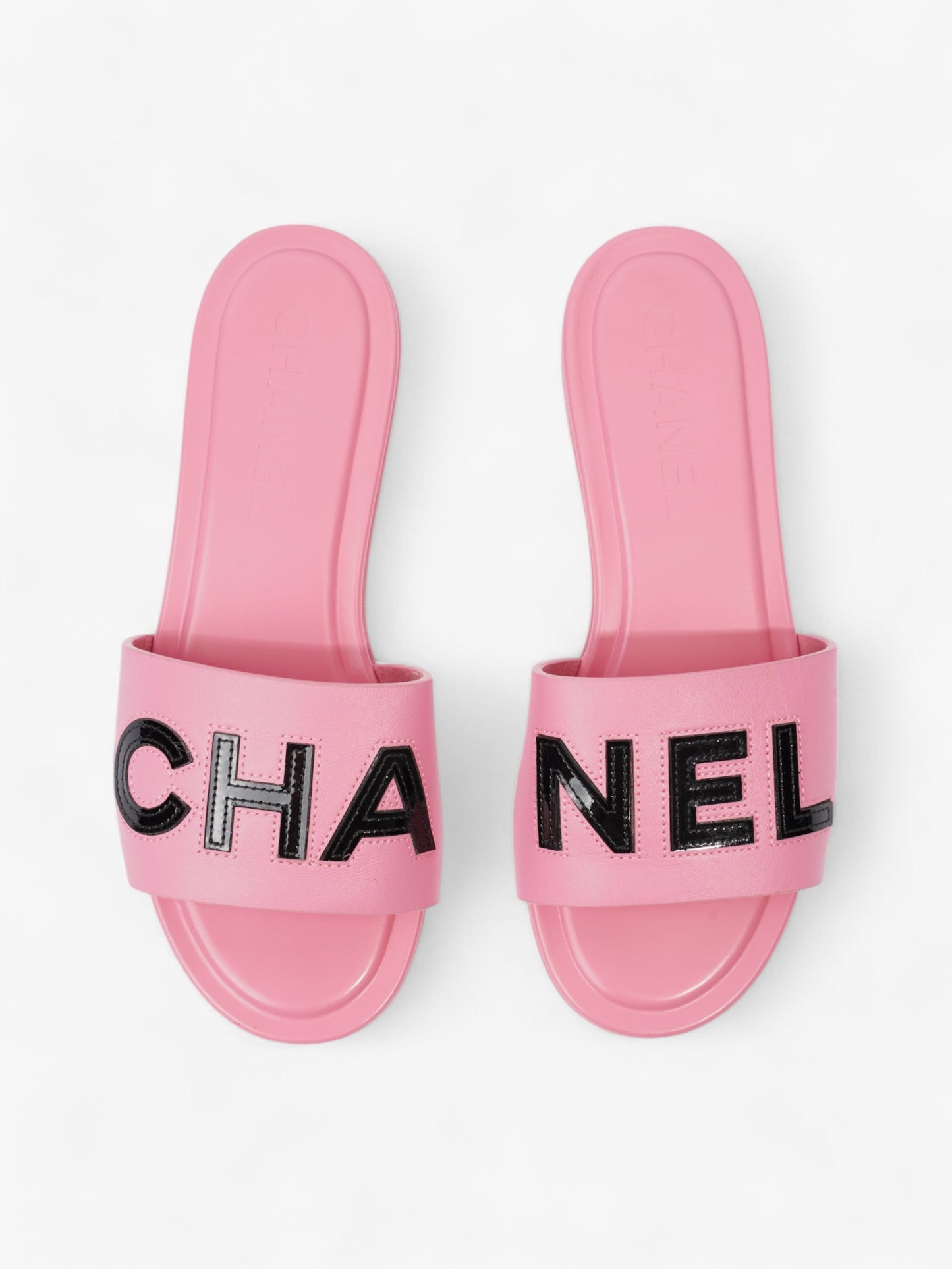 Chanel Logo Slides Pink / Black Leather EU 37 UK 4