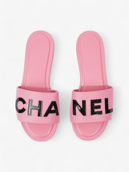 Chanel Logo Slides Pink / Black Leather EU 37 UK 4