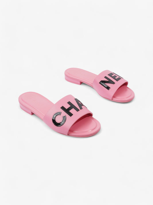 Chanel Logo Slides Pink / Black Leather EU 37 UK 4