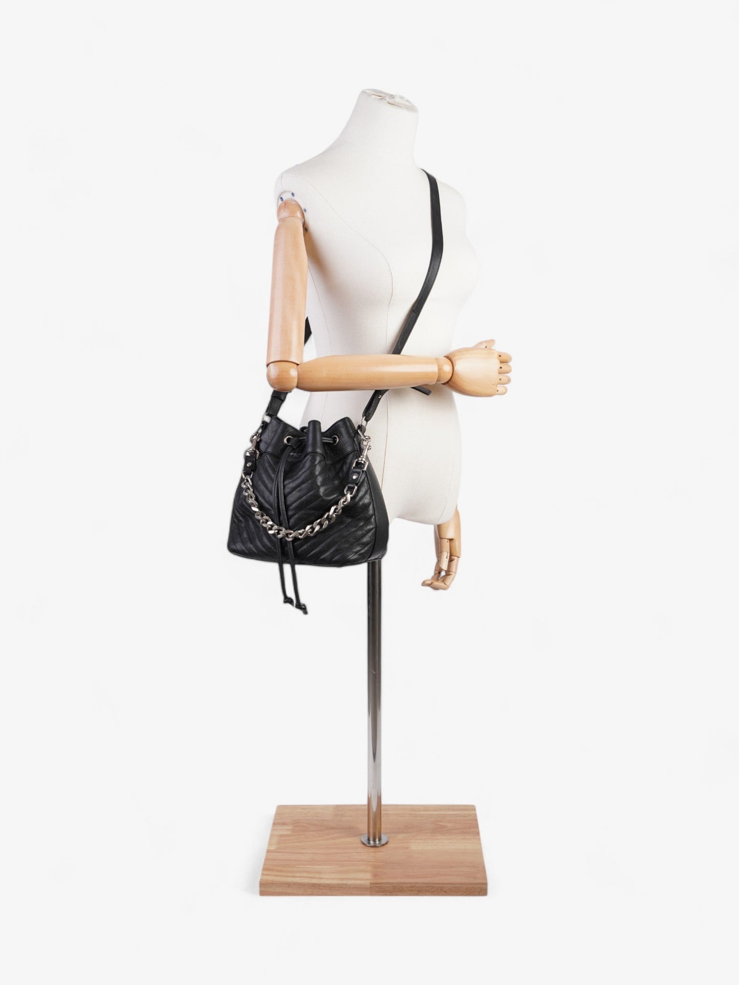 Saint Laurent Emmanuelle Bucket Bag Black Calfskin Leather Medium